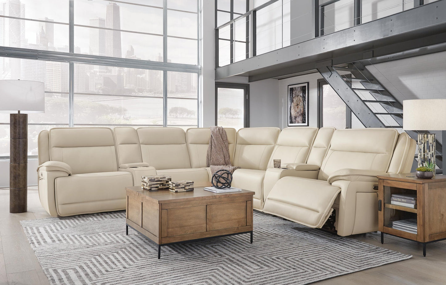 Sofá seccional reclinable de 7 piezas Double Deal con 2 consolas