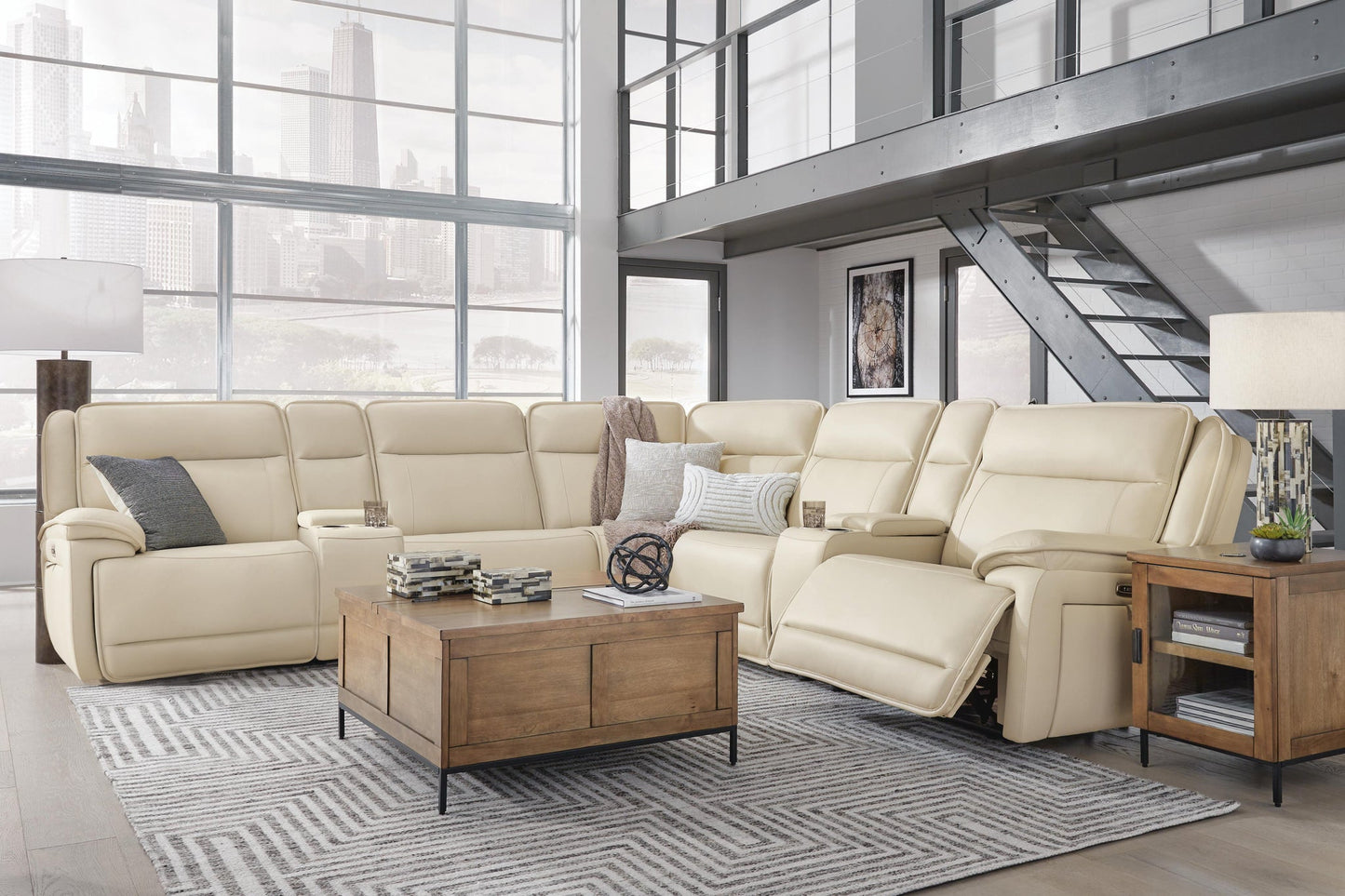 Sofá seccional reclinable de 7 piezas Double Deal con 2 consolas