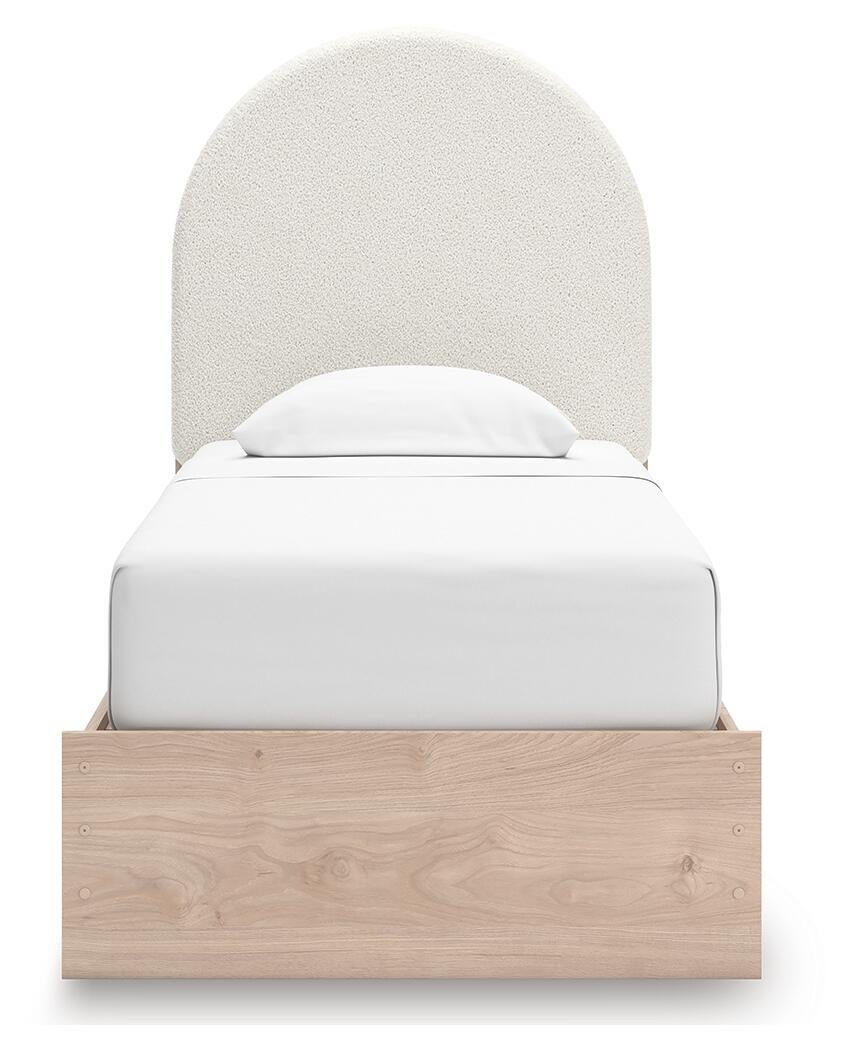 Cama doble tapizada con panel Arloster