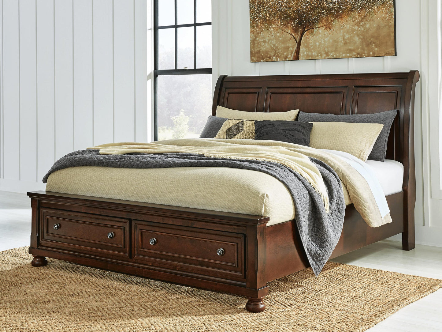 Cama de almacenamiento tipo trineo Porter California King