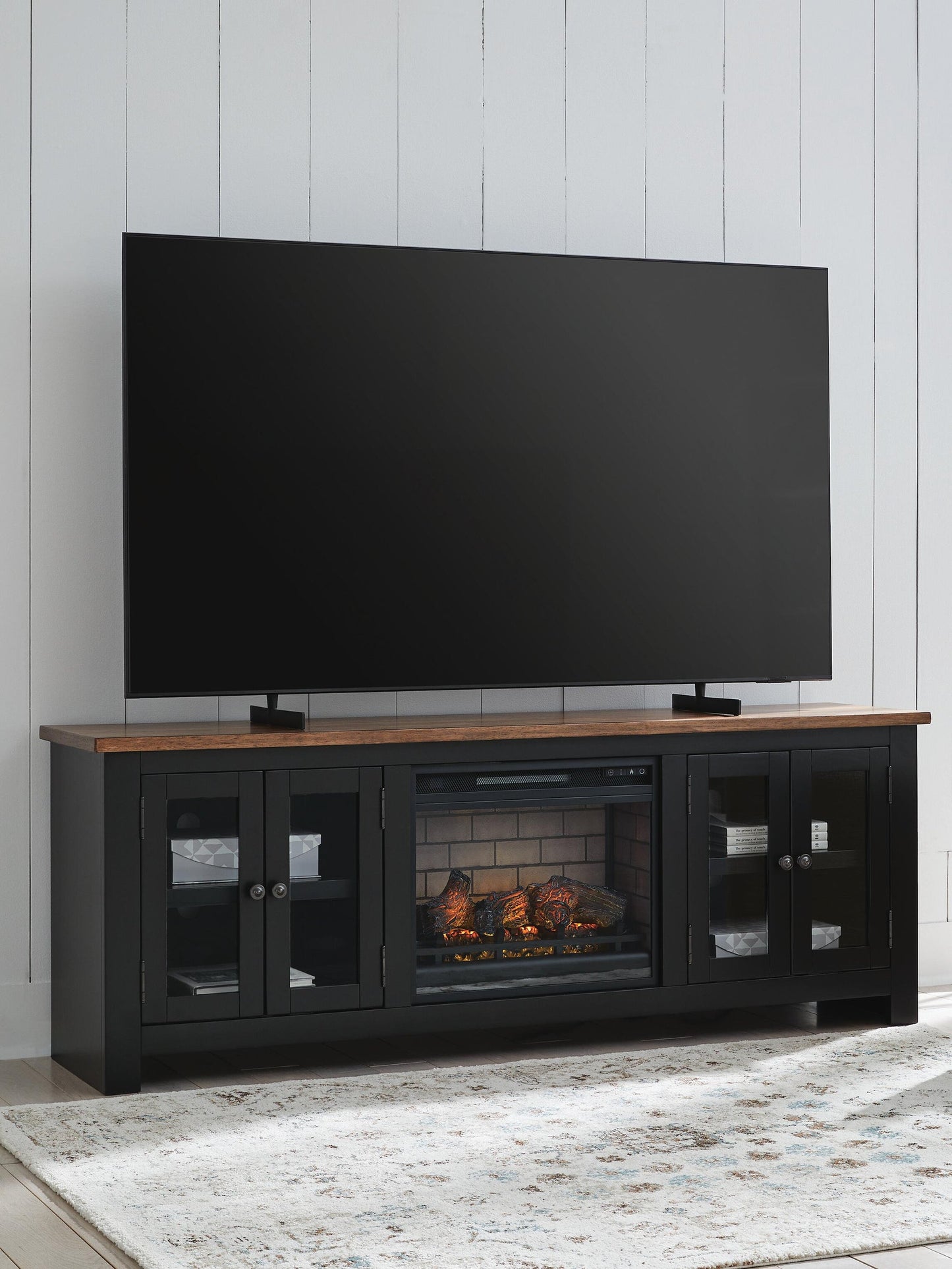 Soporte de TV Wildenauer de 76" con chimenea eléctrica