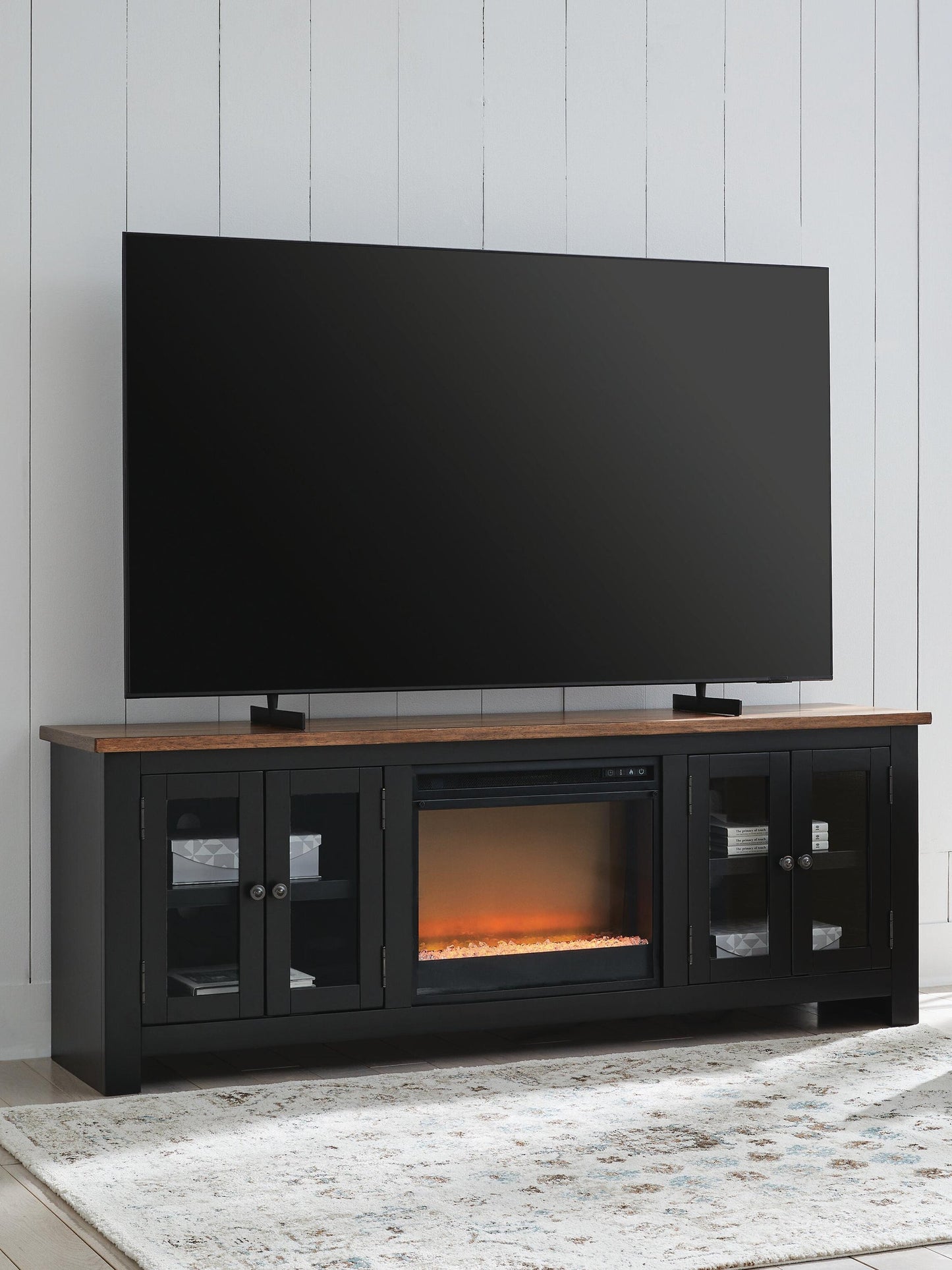 Soporte de TV Wildenauer de 76" con chimenea eléctrica