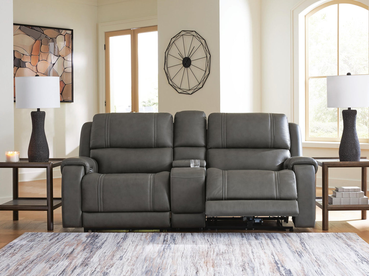 5Z - Sofá seccional reclinable eléctrico de 3 piezas Pittson con consola