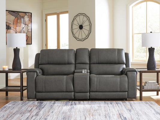 5Z - Sofá seccional reclinable eléctrico de 3 piezas Pittson con consola