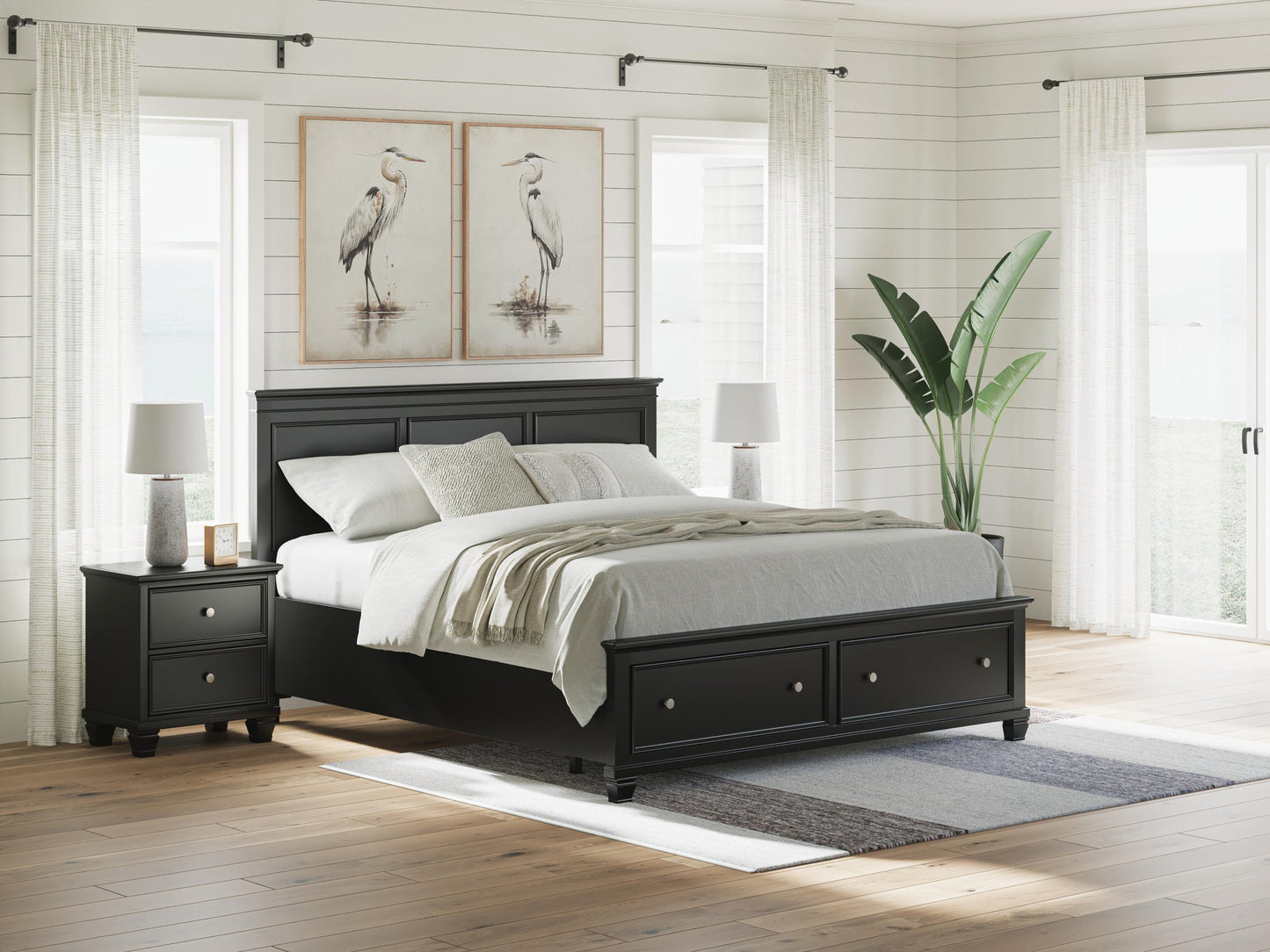 Cama con almacenamiento y panel tamaño California King Lanolee