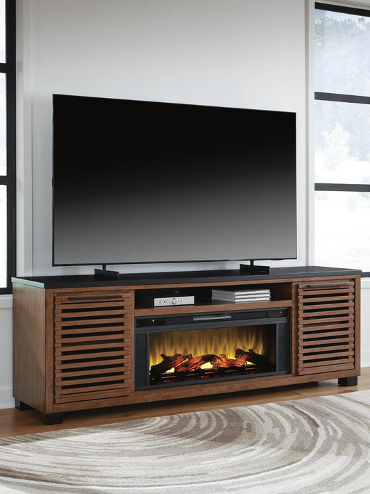 Soporte de TV Kallari de 84" con chimenea eléctrica