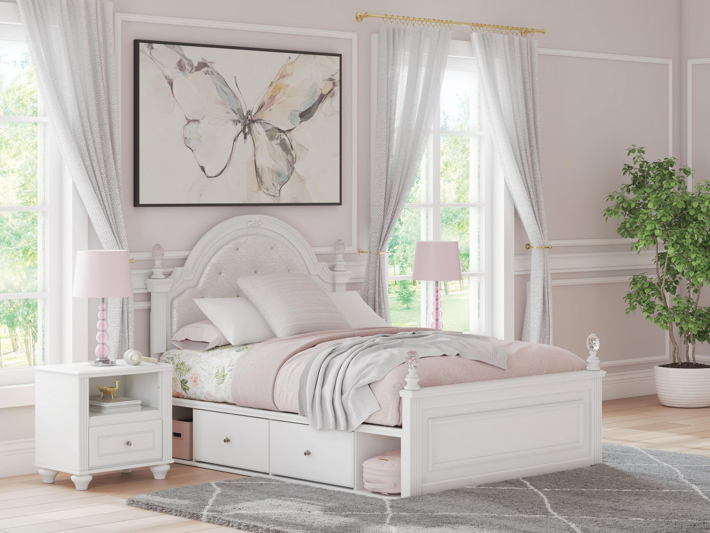 Cama Kozlani con almacenamiento y panel tapizado completo