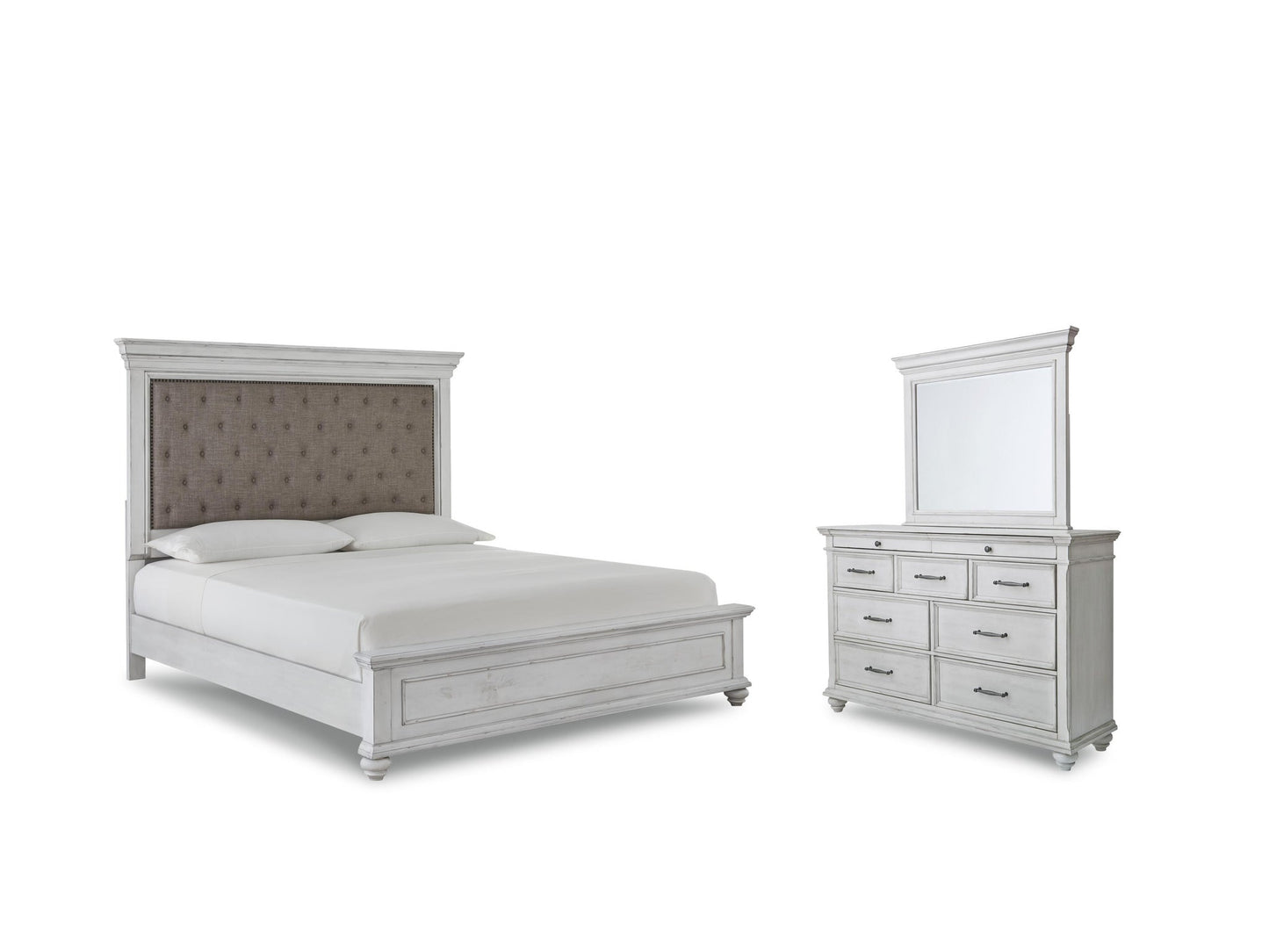 Cama Kanwyn Queen con cabecero y tocador con espejo