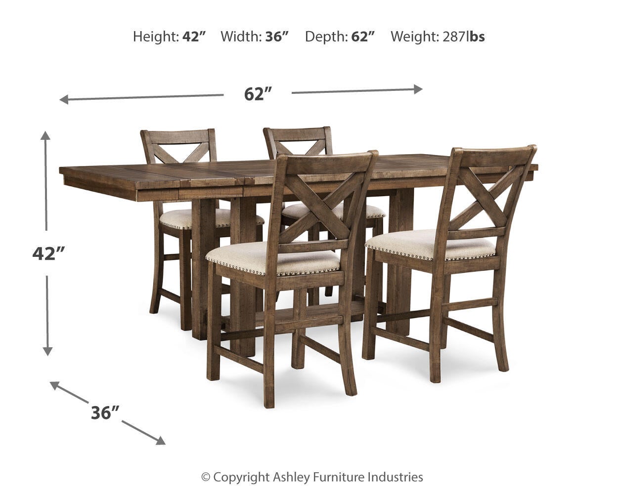 Mesa de comedor Moriville de altura de mostrador y 4 taburetes de bar