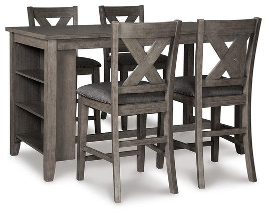 Mesa de comedor Caitbrook de altura de mostrador y 4 taburetes de bar