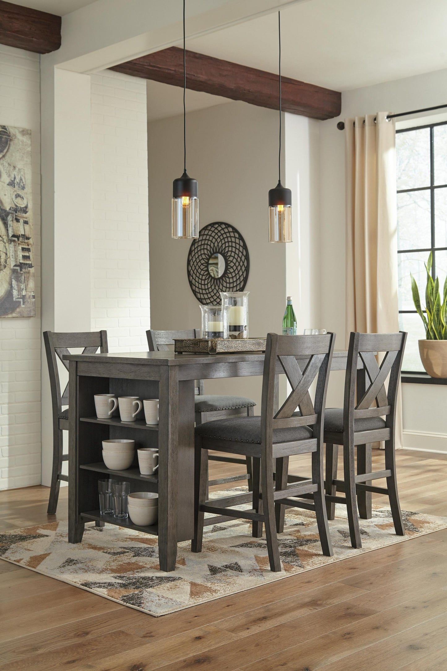 Mesa de comedor Caitbrook de altura de mostrador y 4 taburetes de bar