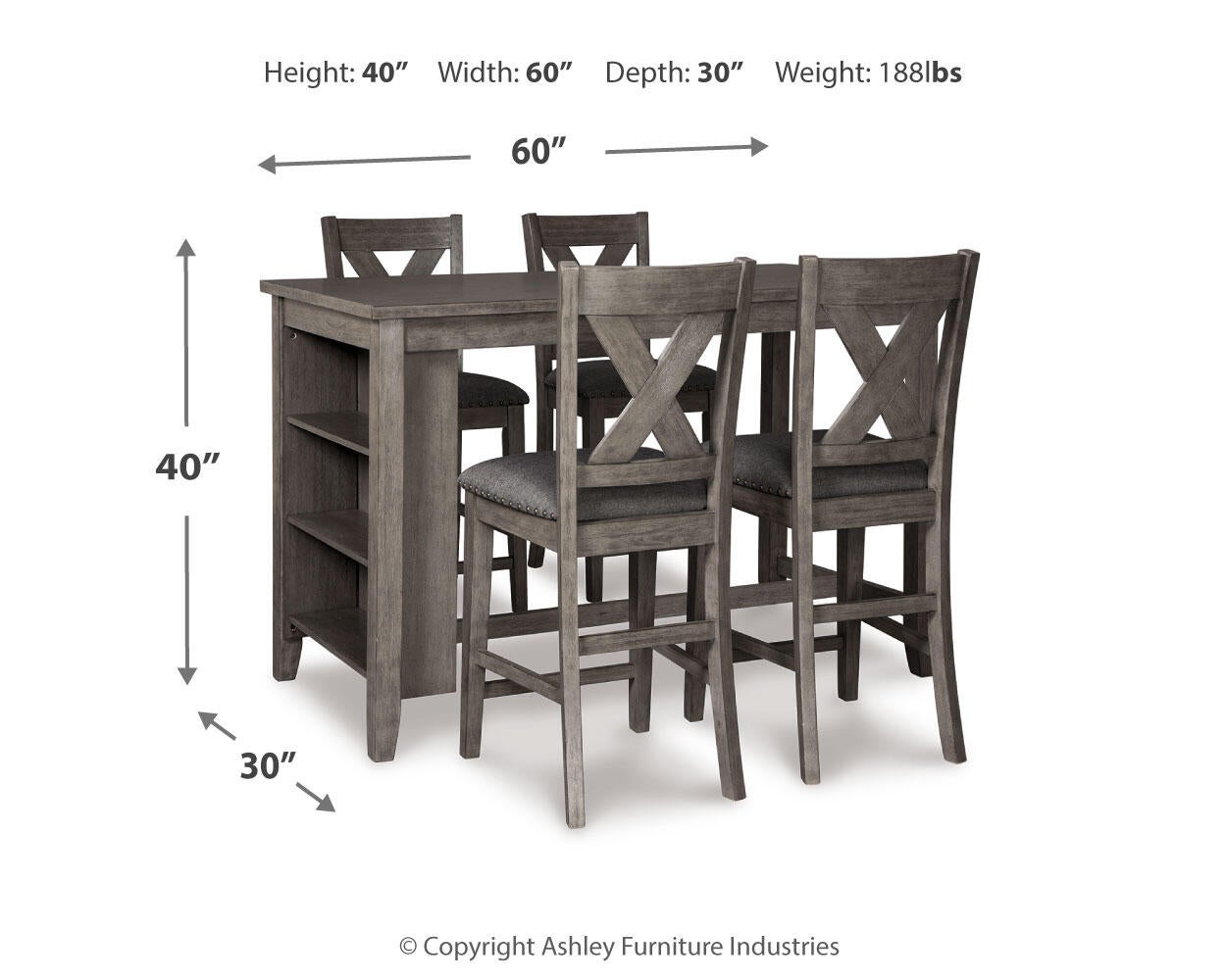 Mesa de comedor Caitbrook de altura de mostrador y 4 taburetes de bar