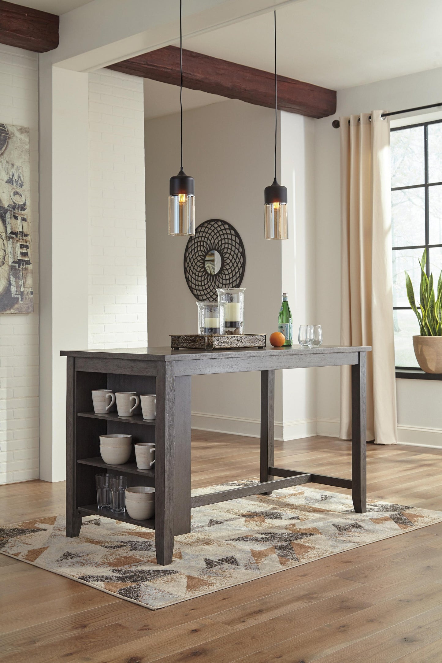 Mesa de comedor Caitbrook de altura de mostrador y 4 taburetes de bar