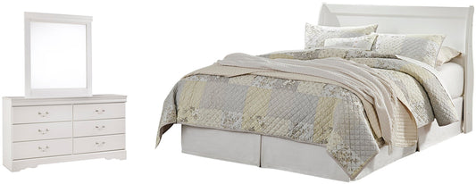 Cabecero Anarasia Queen Sleigh con tocador con espejo