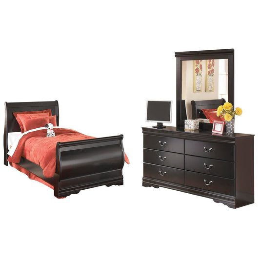Cama de trineo doble Huey Vineyard con tocador con espejo