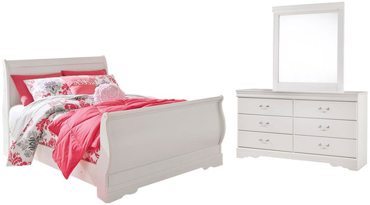 Cama de trineo doble Anarasia con tocador con espejo