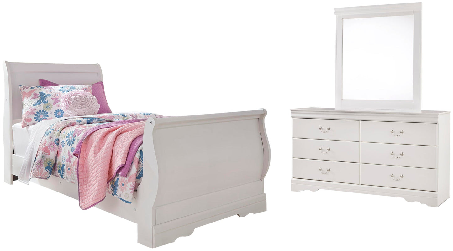 Cama doble Anarasia tipo trineo con tocador con espejo