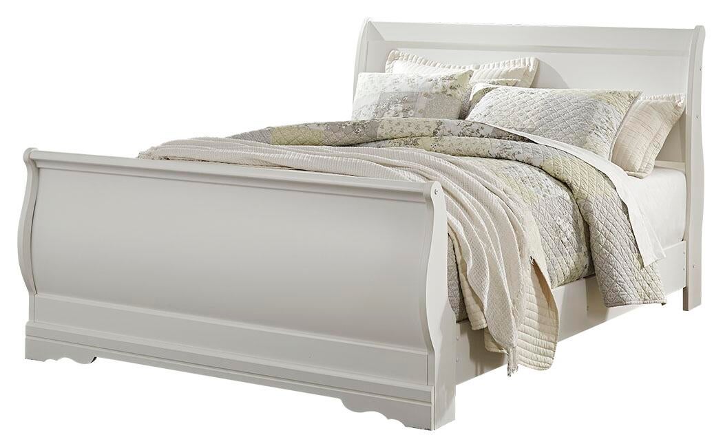Cama Anarasia Queen tipo trineo con tocador con espejo, cómoda y mesita de noche