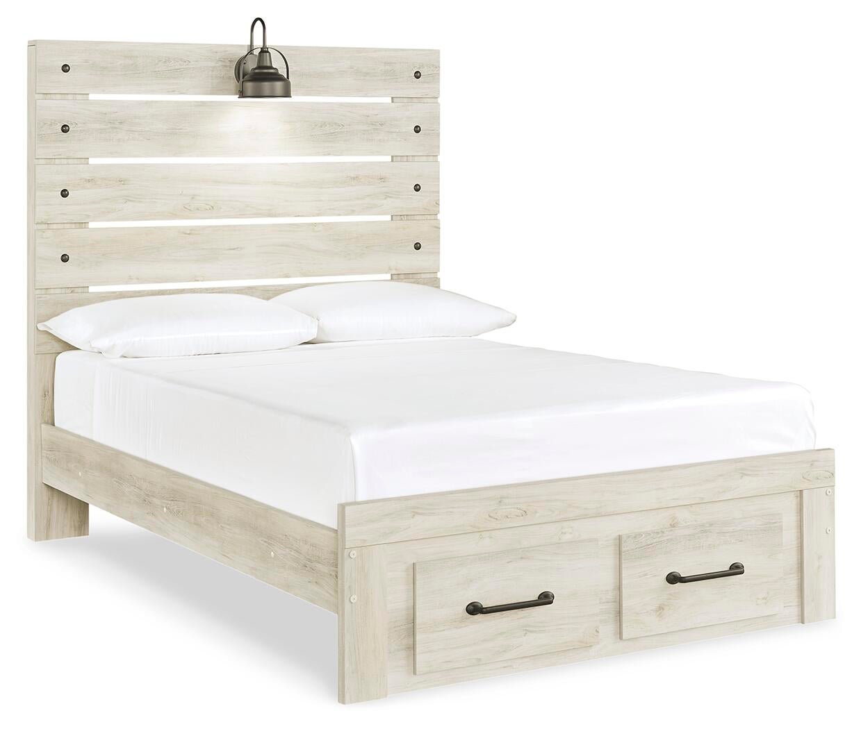 Cama Cambeck de panel completo con 2 cajones de almacenamiento y tocador con espejo