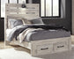 Cama Cambeck de panel completo con 2 cajones de almacenamiento y tocador con espejo