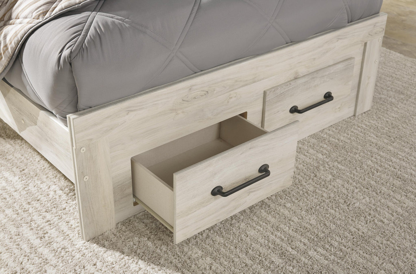 Cama Cambeck de panel completo con 2 cajones de almacenamiento y tocador con espejo