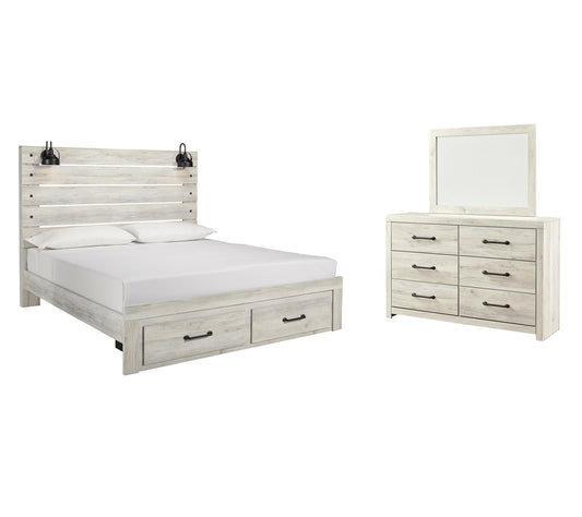 Cama Cambeck King con dos cajones de almacenamiento y tocador con espejo