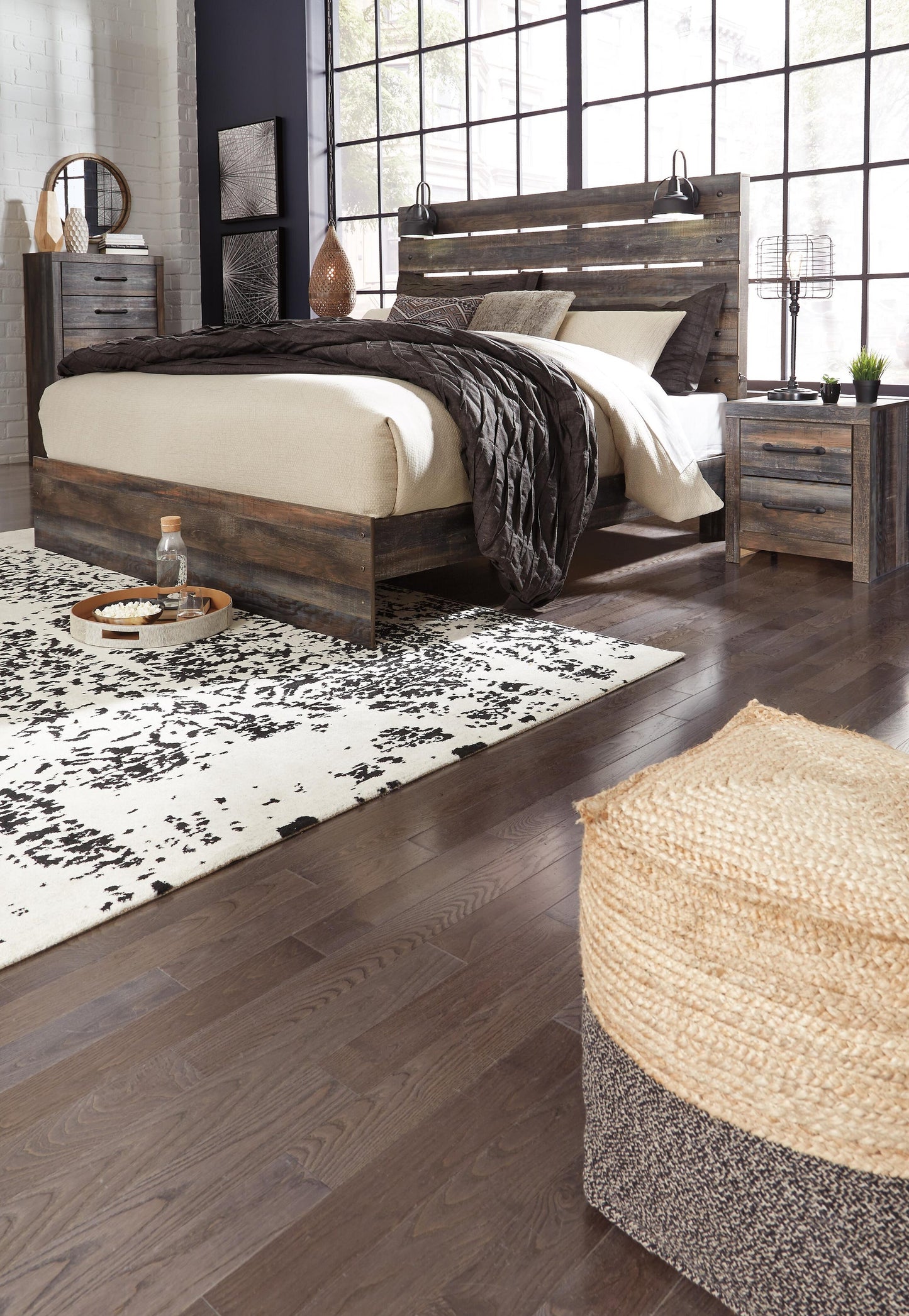 Cama Drystan King con cabecero y tocador con espejo