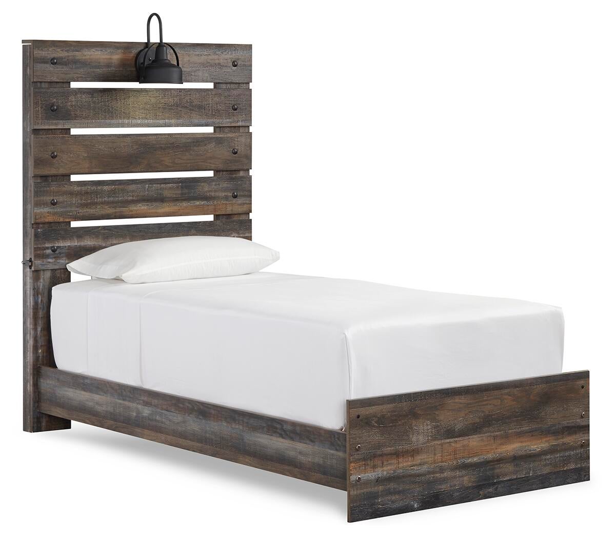 Cama individual Drystan con tocador con espejo, cómoda y mesita de noche