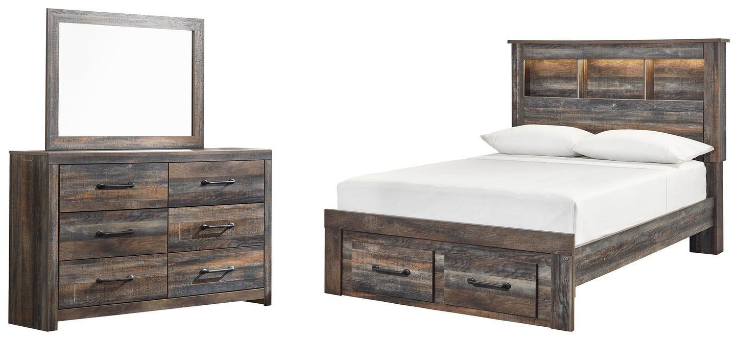 Cama-librería Drystan de tamaño completo con 2 cajones de almacenamiento y tocador con espejo
