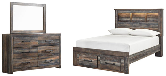 Cama-librería Drystan de tamaño completo con 2 cajones de almacenamiento y tocador con espejo
