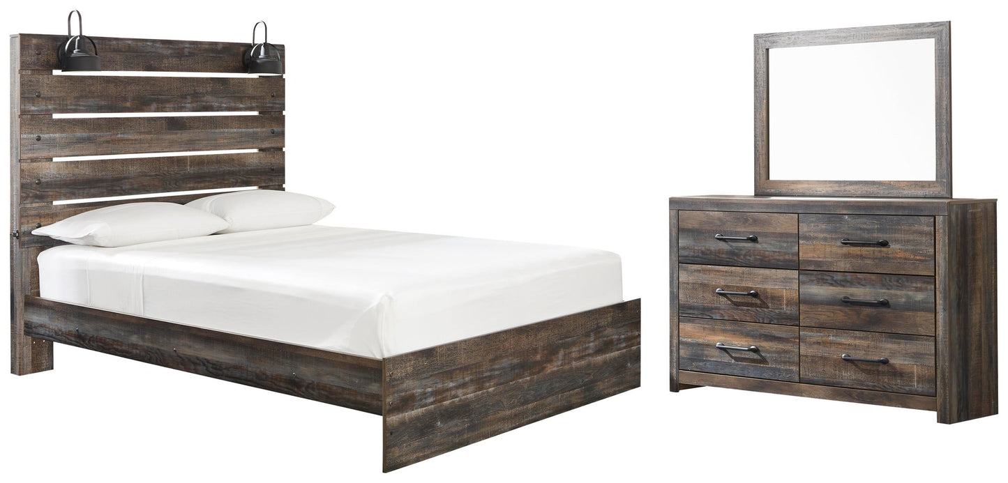 Cama Drystan Queen con cabecero y tocador con espejo