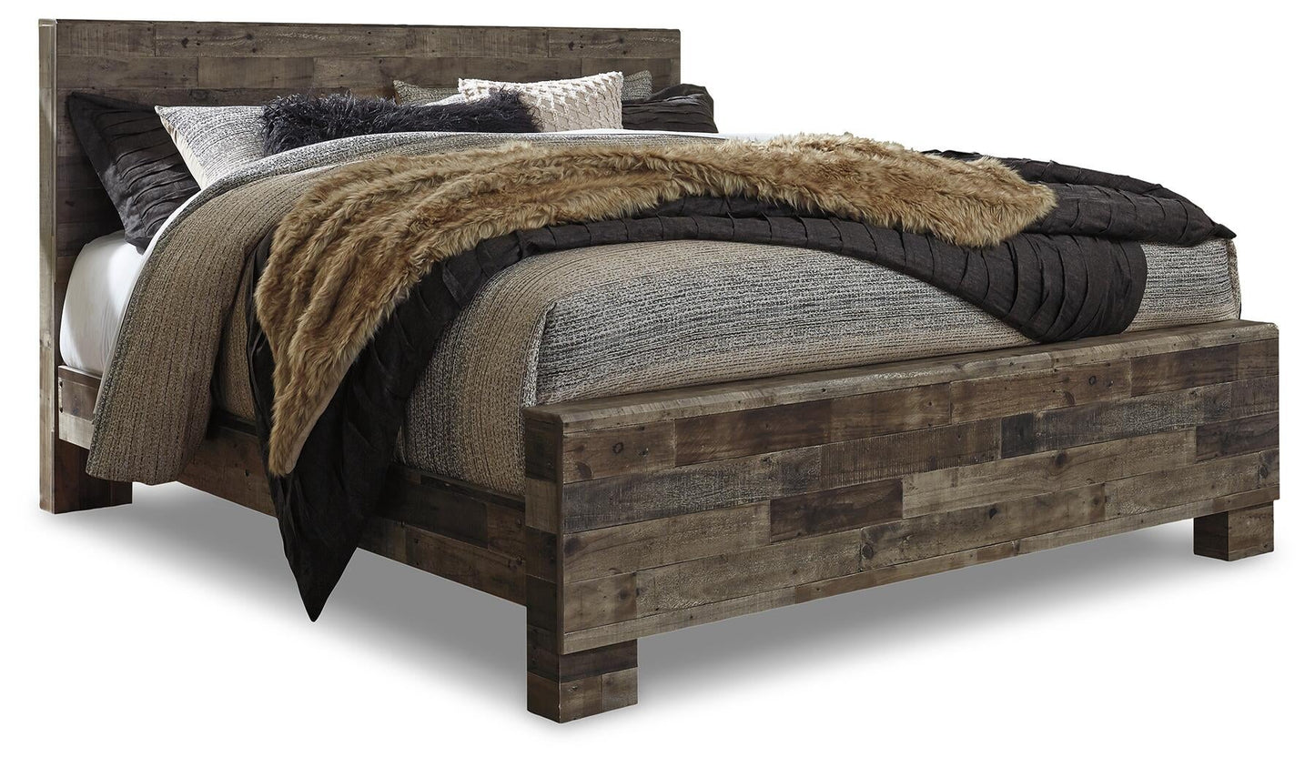 Cama Derekson King con cabecero y tocador con espejo