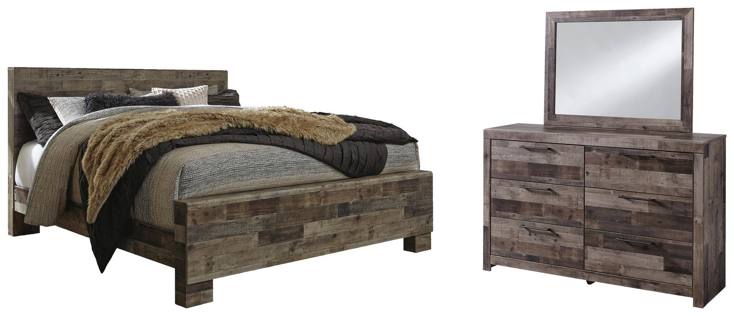 Cama Derekson King con cabecero y tocador con espejo