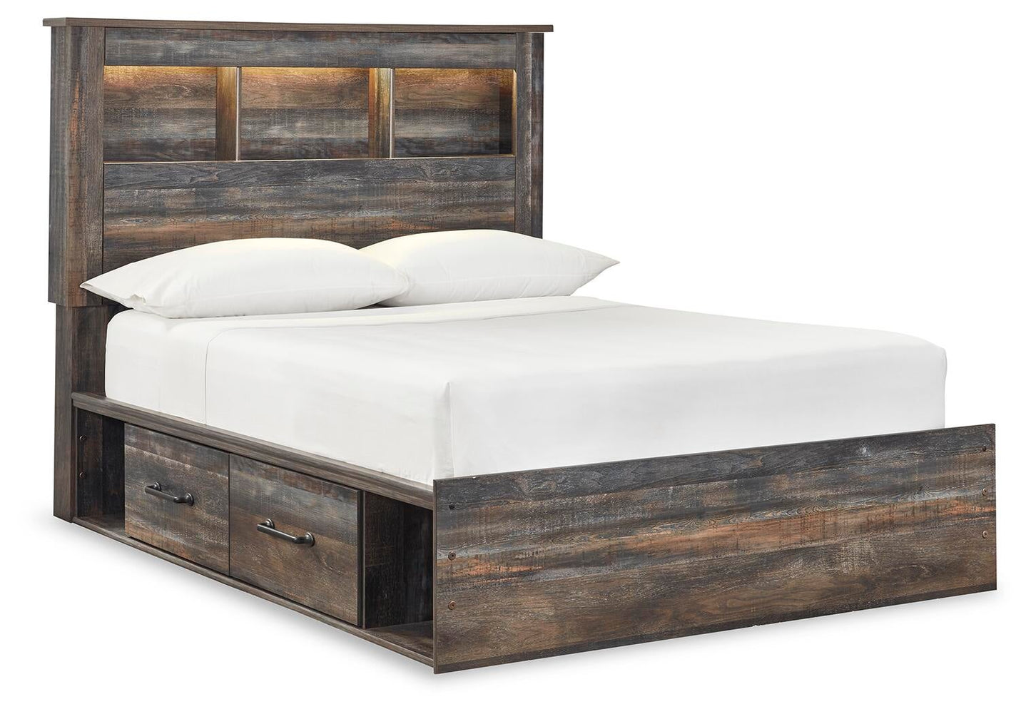 Cama-librería Drystan de tamaño completo con 4 cajones de almacenamiento y tocador con espejo