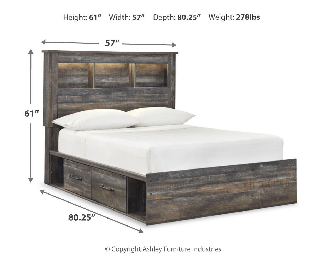 Cama-librería Drystan de tamaño completo con 4 cajones de almacenamiento y tocador con espejo