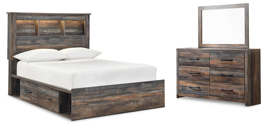 Cama-librería Drystan de tamaño completo con 4 cajones de almacenamiento y tocador con espejo