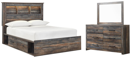 Cama-librería Drystan de tamaño completo con 2 cajones de almacenamiento y tocador con espejo