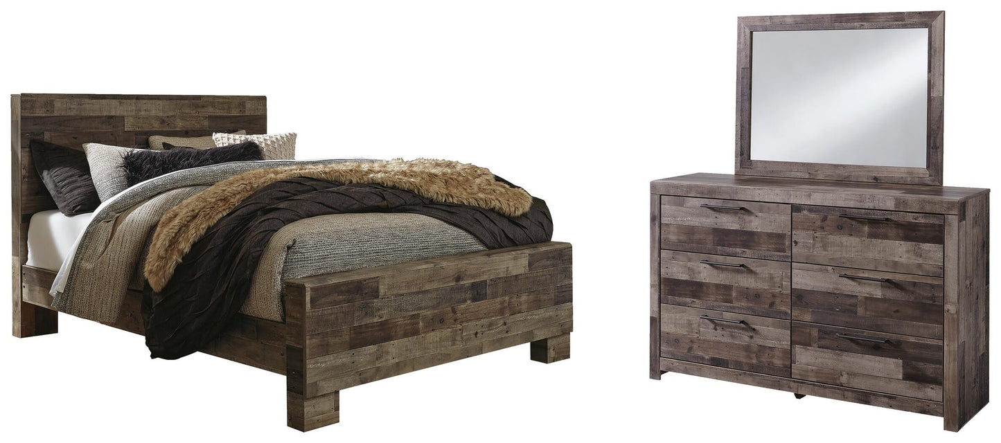 Cama Derekson Queen con cabecero y tocador con espejo
