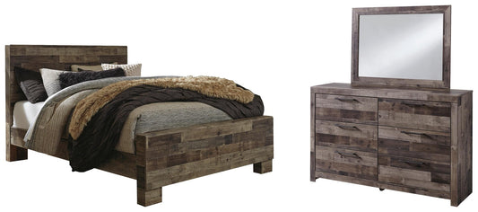 Cama Derekson Queen con cabecero y tocador con espejo