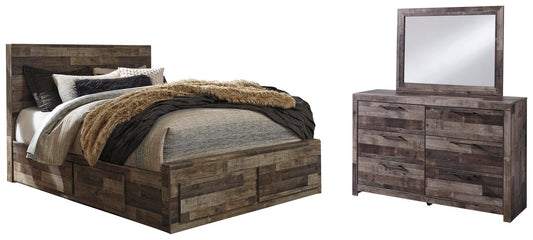 Cama Derekson Queen con cabecero y 6 cajones de almacenamiento y tocador con espejo
