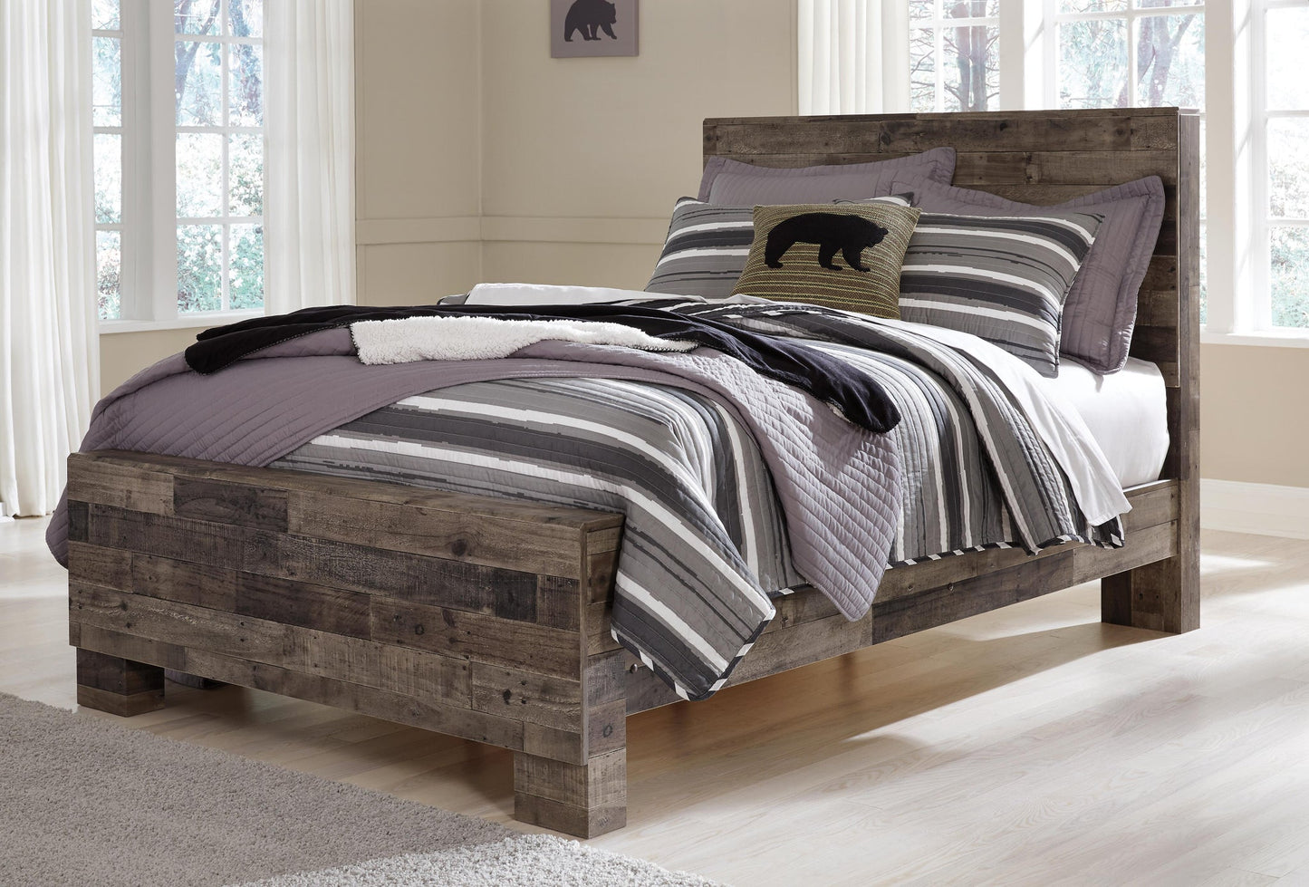 Cama Derekson de dos camas con cabecero y tocador con espejo