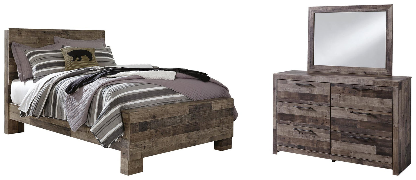 Cama Derekson de dos camas con cabecero y tocador con espejo