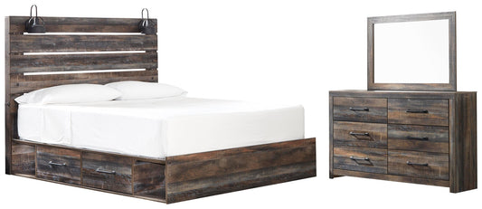 Cama Drystan King con 4 cajones de almacenamiento y tocador con espejo