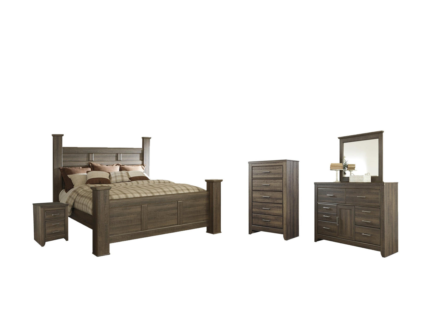 Cama con dosel Juararo California King con tocador con espejo, cómoda y mesita de noche