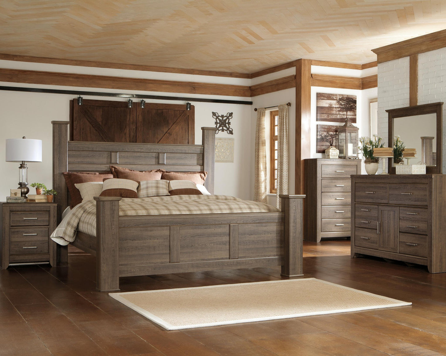 Cama con dosel Juararo California King con tocador con espejo, cómoda y mesita de noche