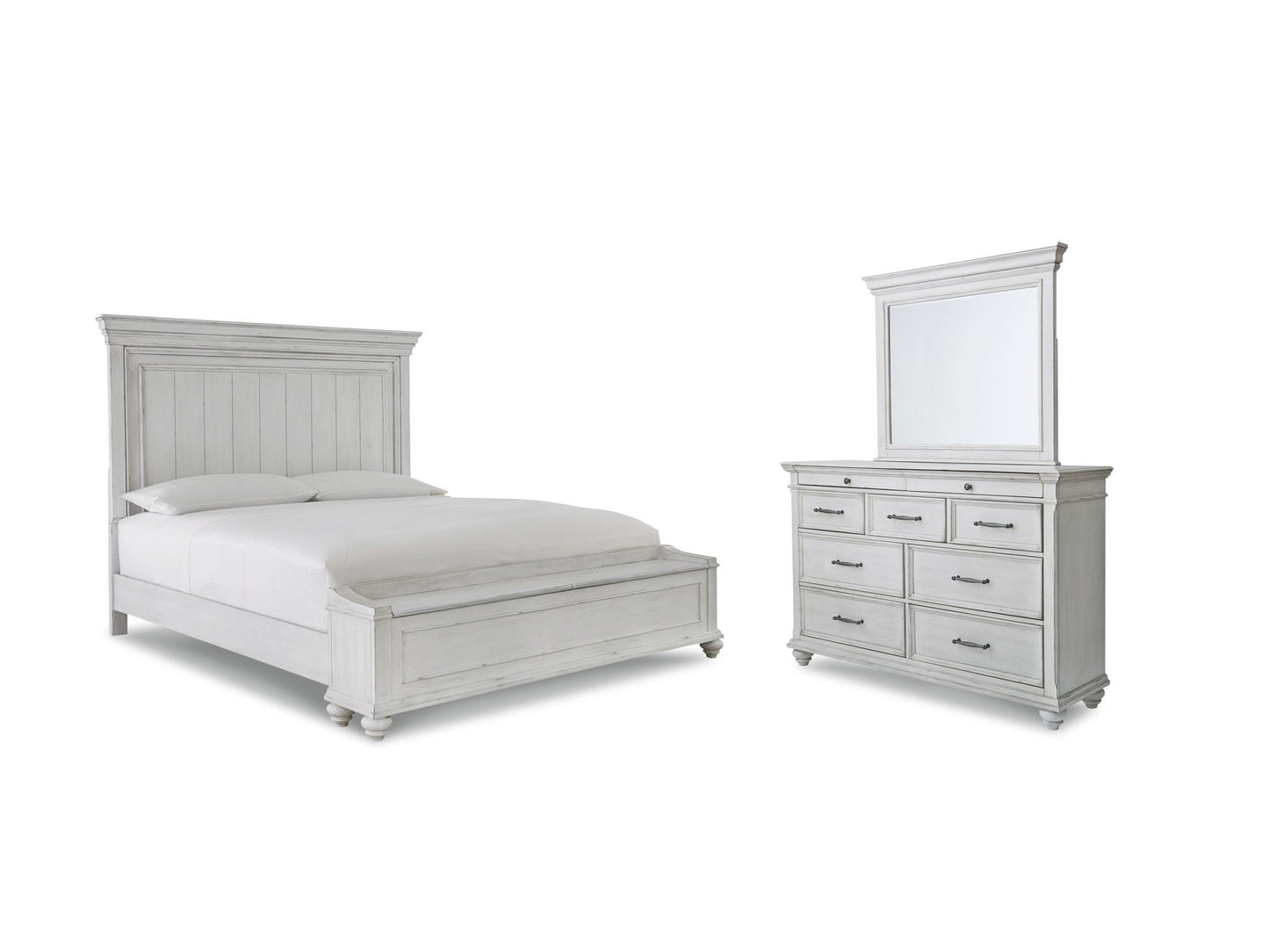 Cama Kanwyn Queen con cabecero y almacenaje, y tocador con espejo