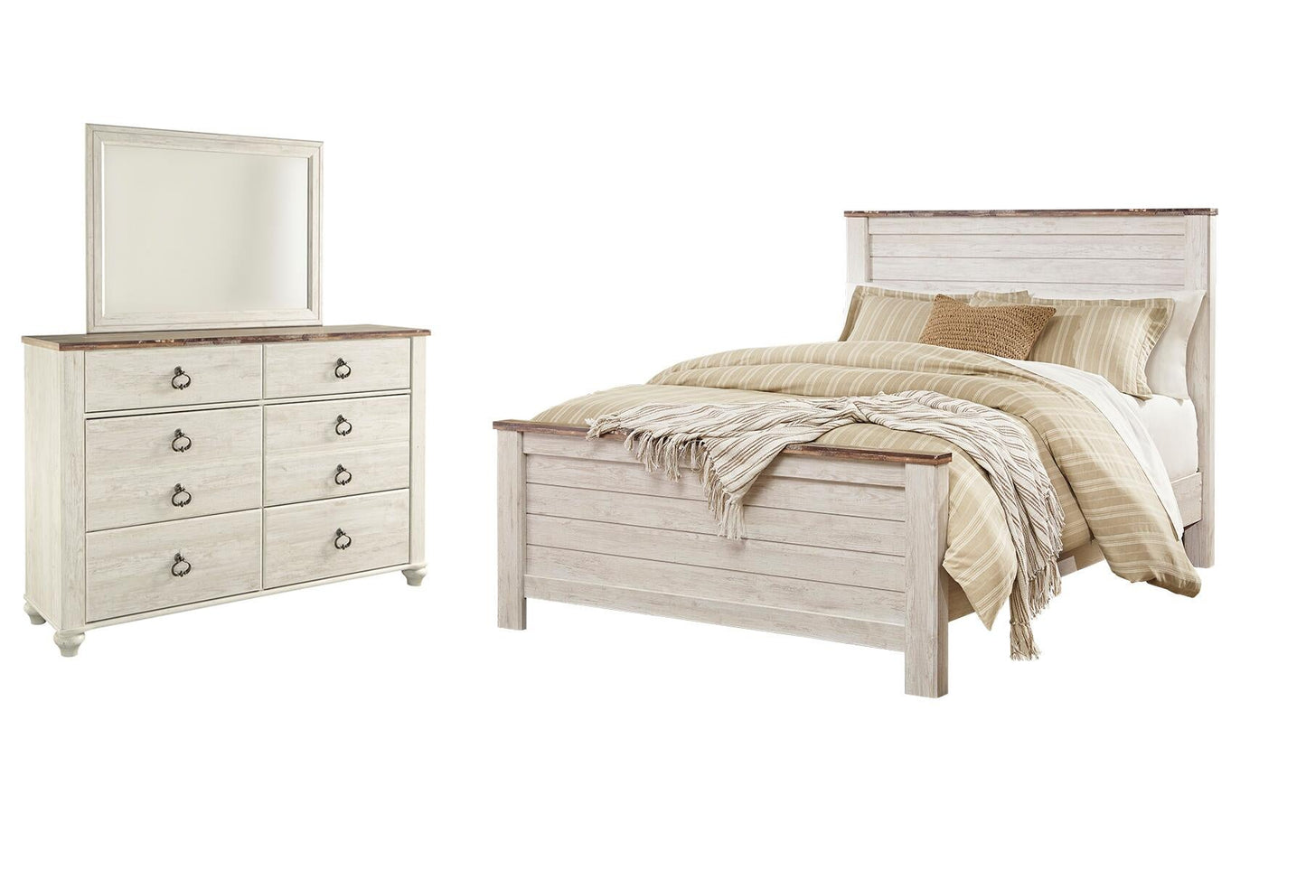 Cama Willowton Queen con cabecero y tocador con espejo