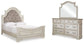 Cama tapizada Realyn Queen con tocador con espejo