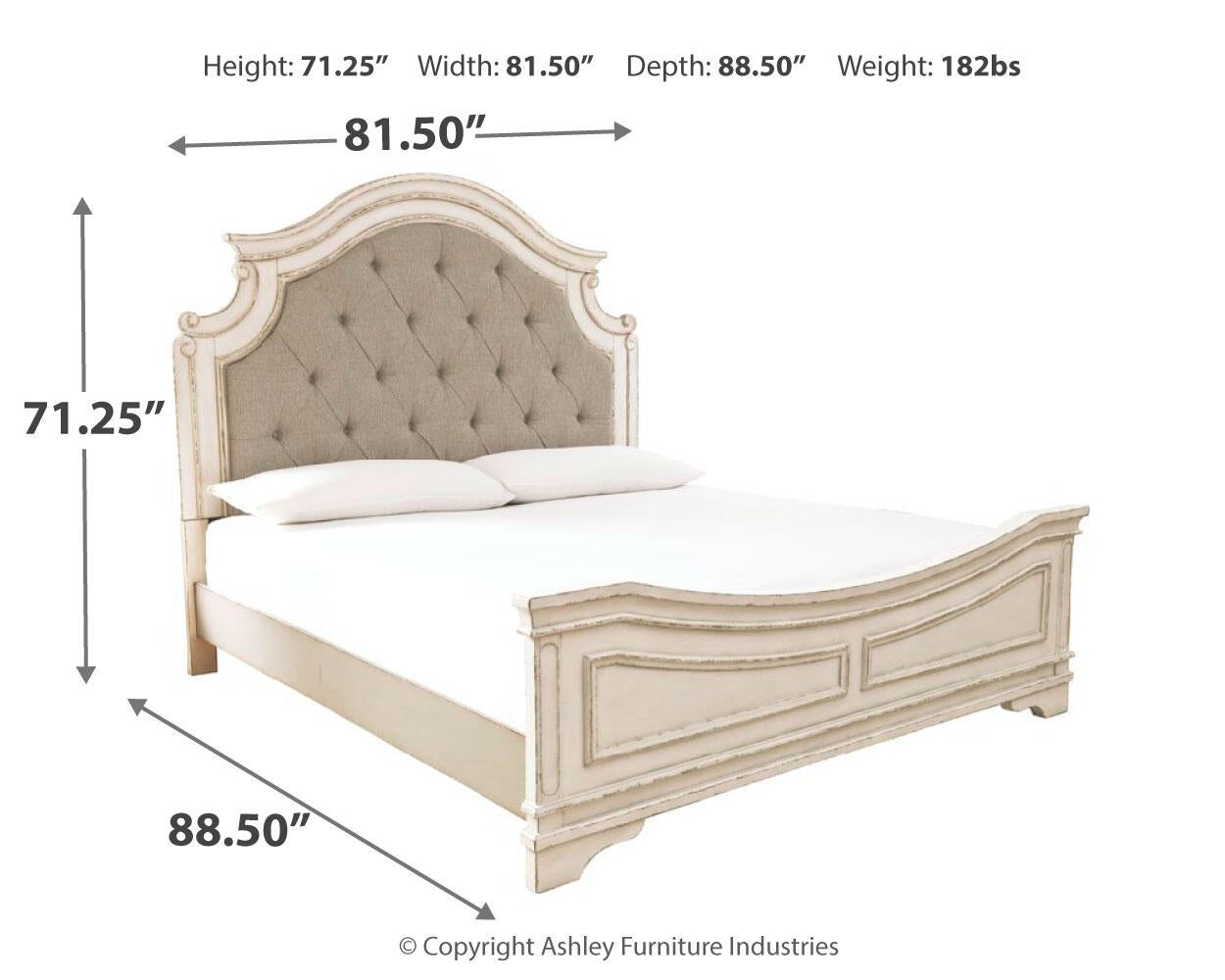 Cama tapizada Realyn Queen con tocador con espejo