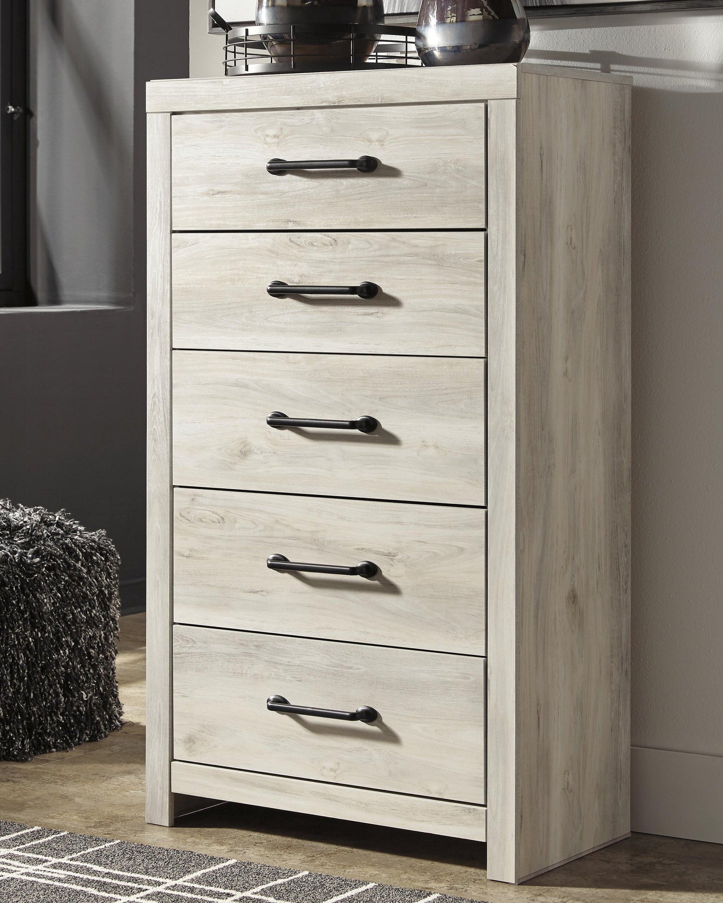 Cama doble Cambeck con tocador con espejo, cómoda y mesita de noche